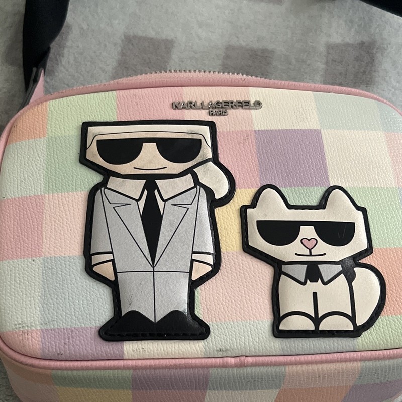 KARL LAGERFELD Multicolor Checkered Zip Crossbody Bag w/ Pouch, Choupette