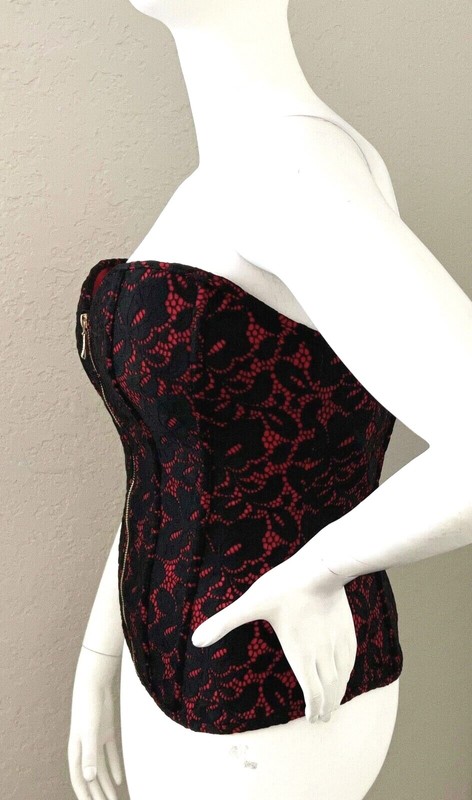 Oh Yes Lace Overlay Removable Halter Corset Bustier Black Red Plus 2XL 3XL New! gallery