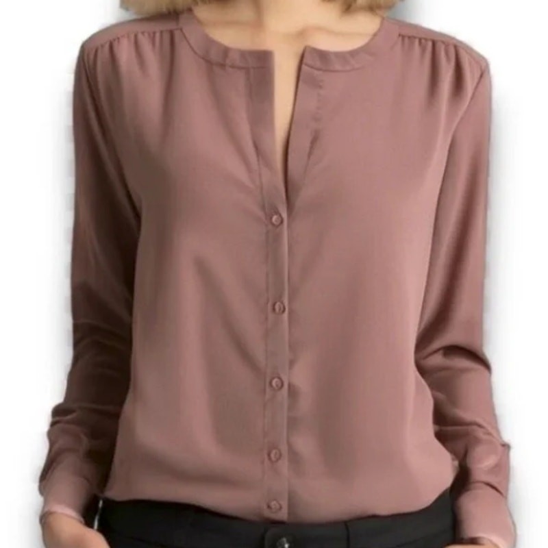 Sparkle & Fade Mauve Pink Button Front Blouse Long Sleeve Office Career Top M