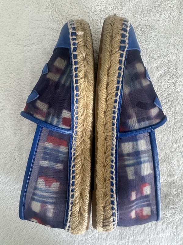 Auth CHANEL Espadrilles G29762 Blue Red White Chemical Fiber Leather Shoes 39 gallery