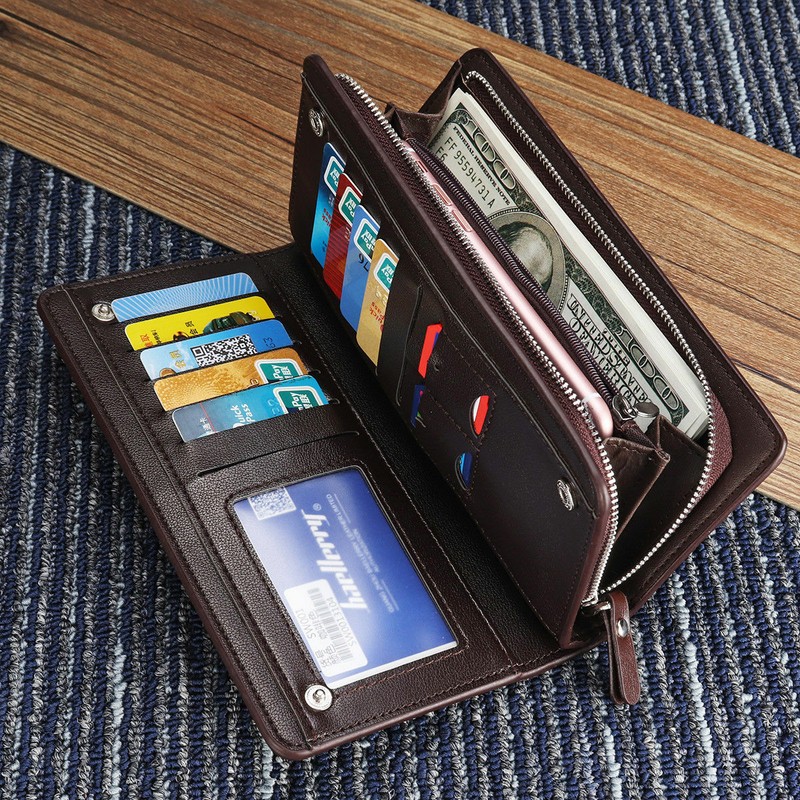 Mens Leather Wallet Large Capacity Bifold Long Card Holder Purse Business Clutch gallery