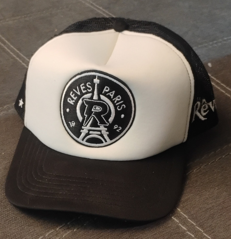 Reves Paris Trucker Hat Black & White Mesh Back Adjustable One Size