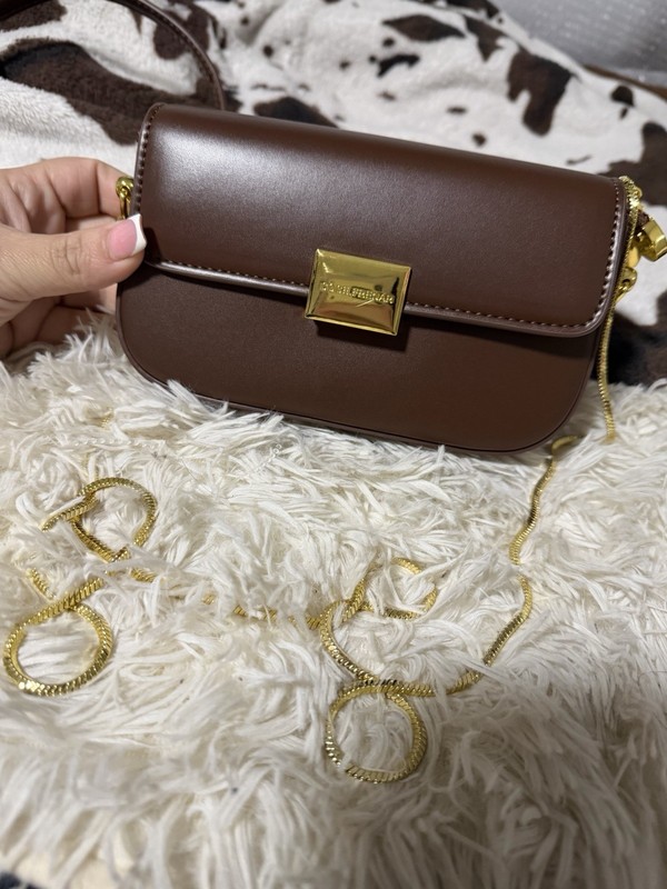 Brown Small Crossbody Bag Gold Hardware Snap Zip Detachable Strap gallery