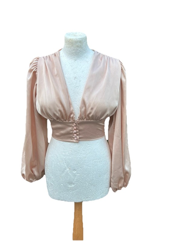 BNWT new Cameo Rose Champagne Blush Pink cropped Blouse Top UK 10 EU 38