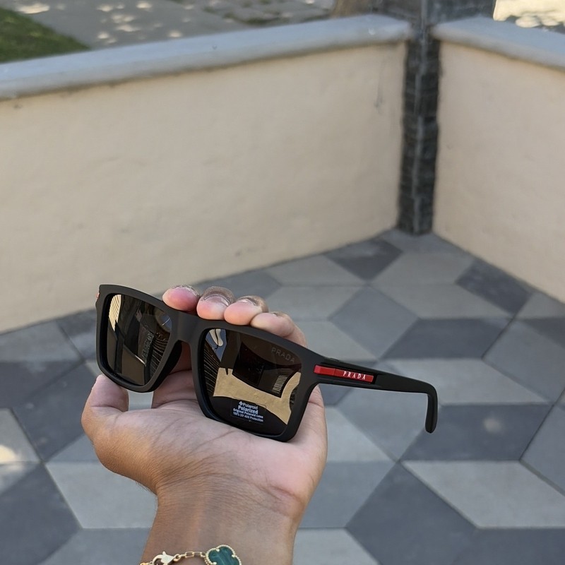 PRADA Polarized Rectangle Sunglasses, Black Frame, tinted Lens Full Set W box