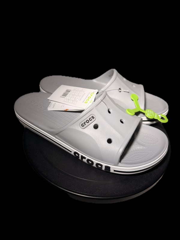 Crocs Bayaband Slide Gray White Slip On Sandals Comfort Men’s Size 9 New
