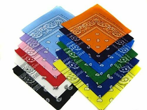 12 Mixed BANDANA 100% COTTON DOUBLE SIDED PASLEY DESIGN HEADWRAP 22×22″ IN USA