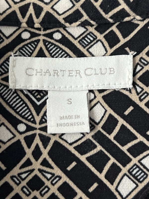 Charter Club Women’s Monochrome Geometric Half Button Blouse Size S gallery