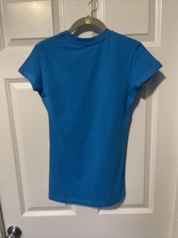 Y-Shirt Girls V-Neck 5% Spandex & 95% Cotton Solid Aqua Blue Ladies Tee Small gallery