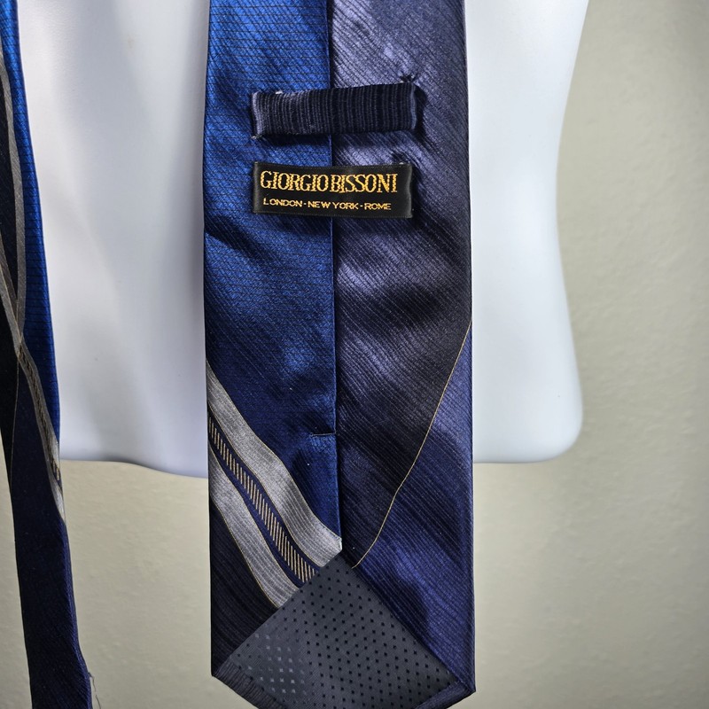 Giorgio Bissoni Tie Mens Blue Silk Geometric Pattern Modern Dress Necktie Formal gallery