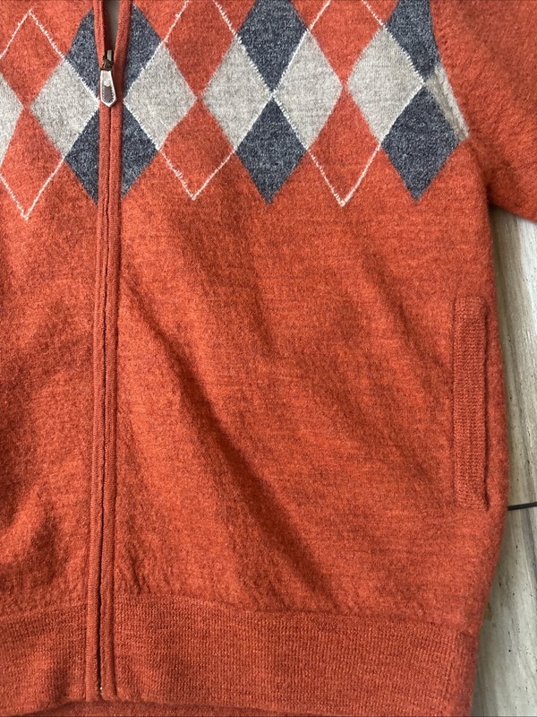 VINTAGE GIM UTMOST 100% Wool Burnt Orange Knit Cardigan Sweater Lining Size M gallery