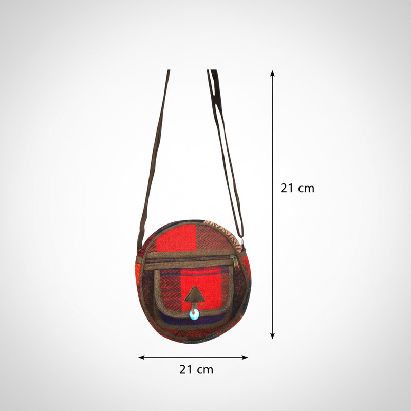 Handmade Turkish Kilim Round Shoulder Bag Vintage Boho Crossbody Purse Women Red gallery