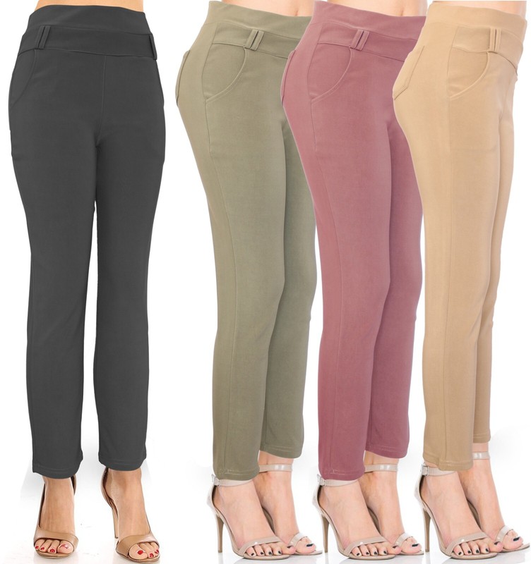 Stretch Ponte Womens Solid Colors Comfortable Ankle Office Pants