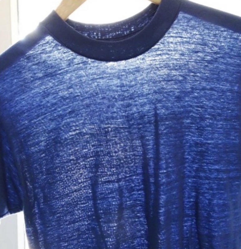 S/M Vtg 70s Blue Blank Surf Skate Venice Beach Single Stitch Thin 50/50 T-Shirt
