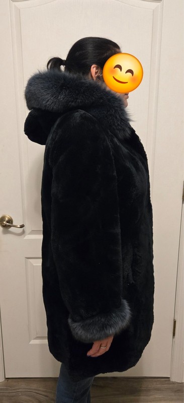 Vintage Rare Dark Hunter Green Sheared Beaver Fur Coat with Hood, Size 12. gallery