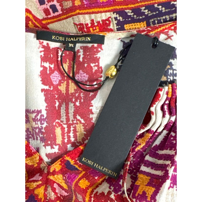 NWT Kobi Halperin Silk Romina Ikat Multicolor Printed Blouse Size XS gallery