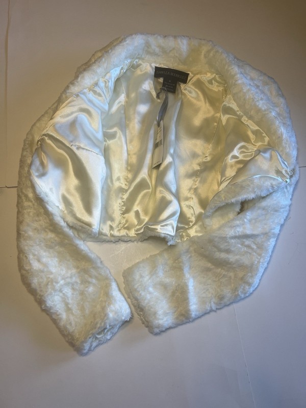 Isabella Rodriguez Ivory Faux Fur Bolero Cropped Jacket Sz M Shrug Glam Bridal gallery