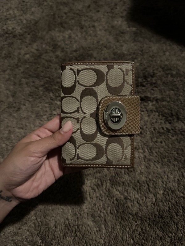 Coach Signature Brown Twist Lock Wallet with Zip Coin Pocket ID