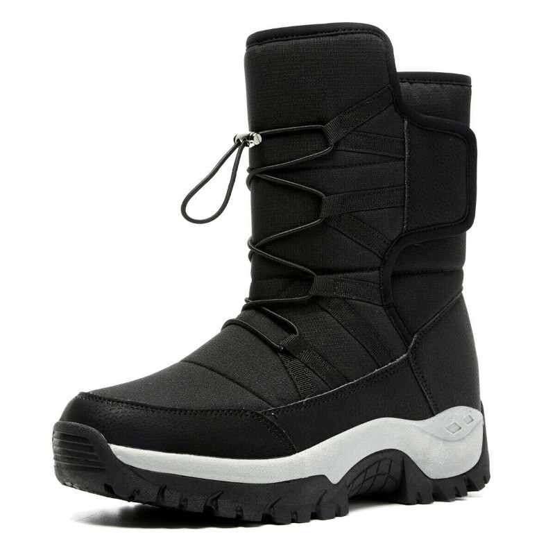 Men’s Mid Calf Snow Boots Winter Insulated Windproof Warm Shoes Faux Fur Lined