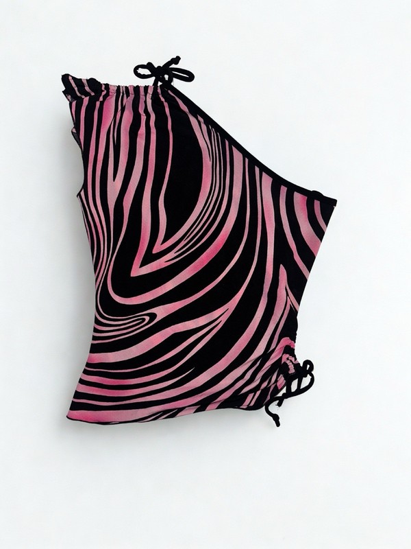 Vintage Forever 21 Pink Zebra One Shoulder Top Ruched Asymmetric Y2K Festival
