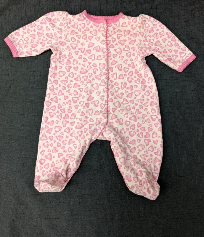 Little Me Pink & White Hearts Print Footie Pajama/Sleeper 3M up to 12 lbs/5 kgs,
