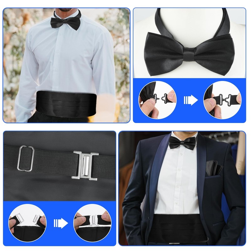 Men's Cummerbund Bow Tie Set Adjustable Solid Color Conventional, Black gallery