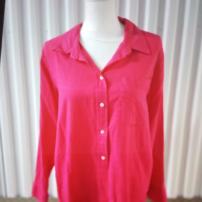 GAP Pink Linen Rayon Woven Button-Up Shirt Collared Long Sleeve Womens L