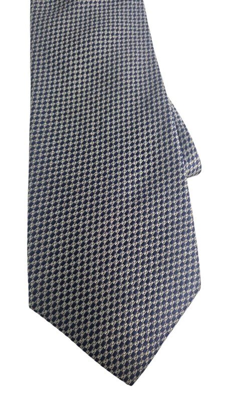 Nautica 100% Imported Silk Plaid Necktie Blue Silver Houndstooth Checks Mexico