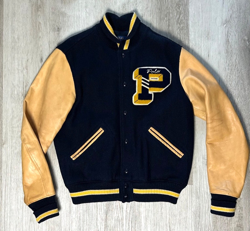 Polo Ralph Lauren Letterman Varsity Jacket Wool Sleeve Leather Men’s Size M