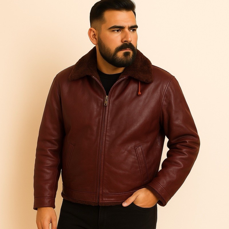 Men’s Genuine Bonded Leather Jacket – 2XL – Zip-Out Hood – Premium Winter Style