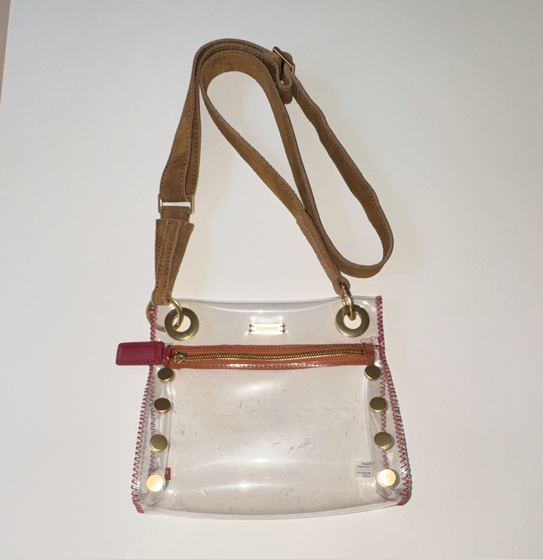 Hammitt Clear PVC Shoulder Bag Brown Leather Strap Gold Studs Zip