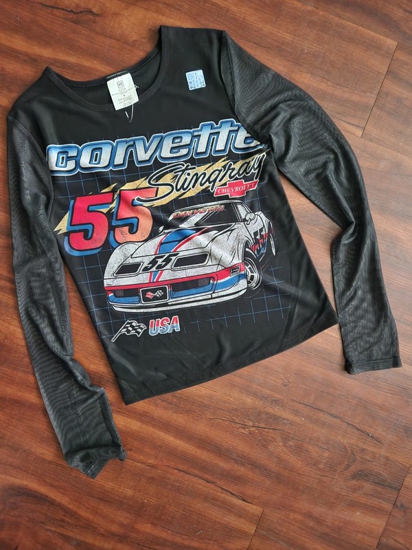 NEW GM Official Junior’s Long Sleeve Top Mesh Corvette Theme