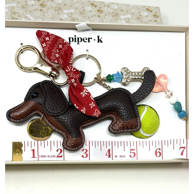 Piper K Dachshund Doxie Dog Bag Charm Tennis Ball Bandana Bone Keyring Keychain gallery