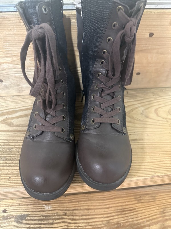 Levi’s Women’s Combat Boots Lace-Up Side Zipper Brown/Black Denim US 7.5