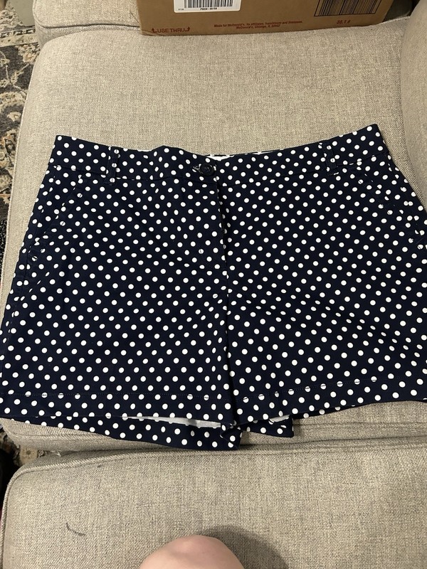 Crown & Ivy Women’s Chino Shorts Navy/White Polka Dot Cotton Canvas Pockets 12