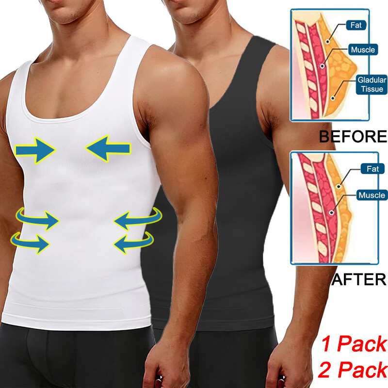 Mens Slimming Body Shaper Belly Chest Compression Vest Girdle T-Shirts Tank Top