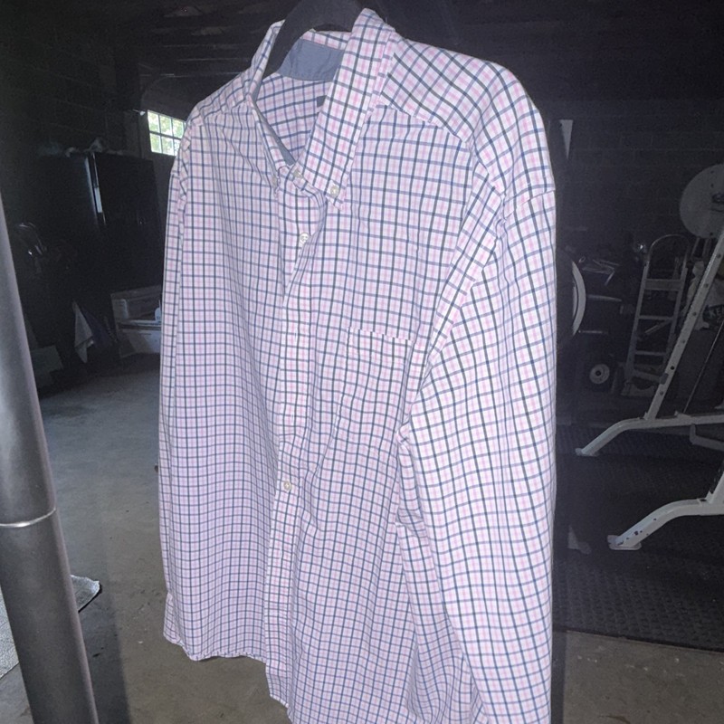 Mason James Men’s XL Stretch Button-Down Check Dress Shirt Blue Pink White