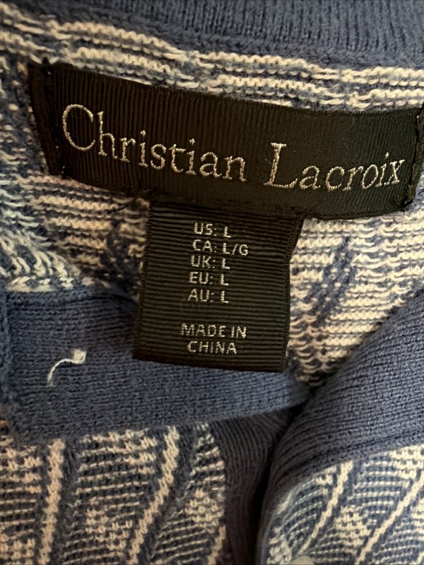 Christian Lacroix Mens LG Beige 100% Merino Wool Knit Short Sleeve Button Shirt gallery