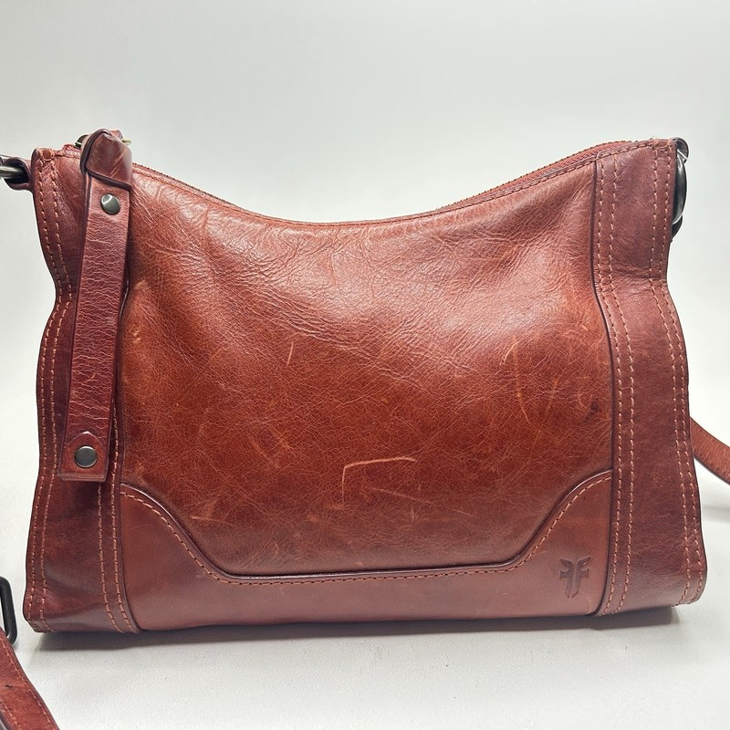 FRYE Melissa Zip Crossbody Bag in Antique Pull-Up Leather Burnished Cognac