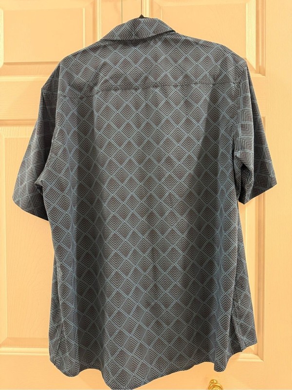Orvis Active Fit Button Front Shirt Large Blue Geometric Stretch Outdoor Travel gallery