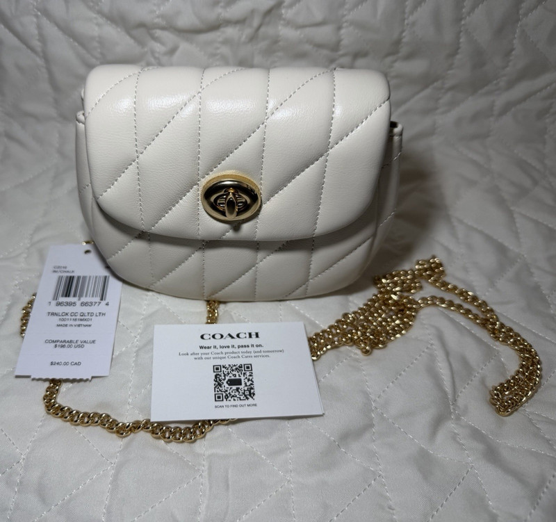 Coach Madison Quilted Turn Lock Crossbody Bag Chalk with Gold Chain Strap