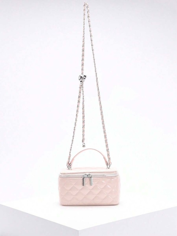 Fashionable Quilted Box Bag Plain Mini Crossbody Chain Strap Zipper Purse gallery