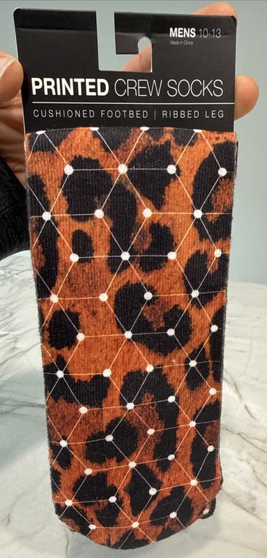 Cheetah Leopard Animal Print Printed Crew Liner Socks Men’s Sock Size 10-13