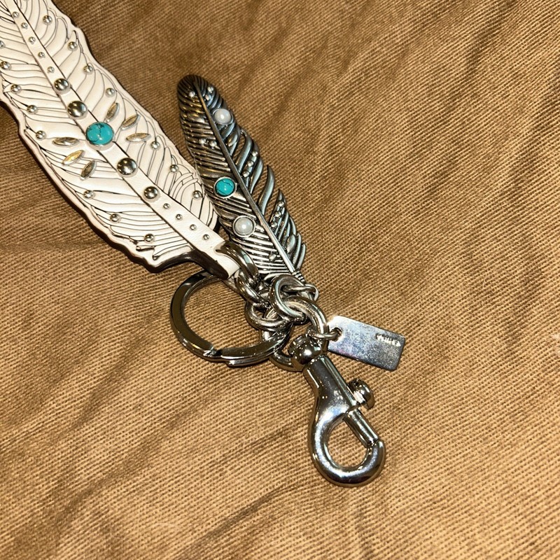 Coach Rare Turquoise and Silver Feather Hang Tag. Excellent Condition gallery