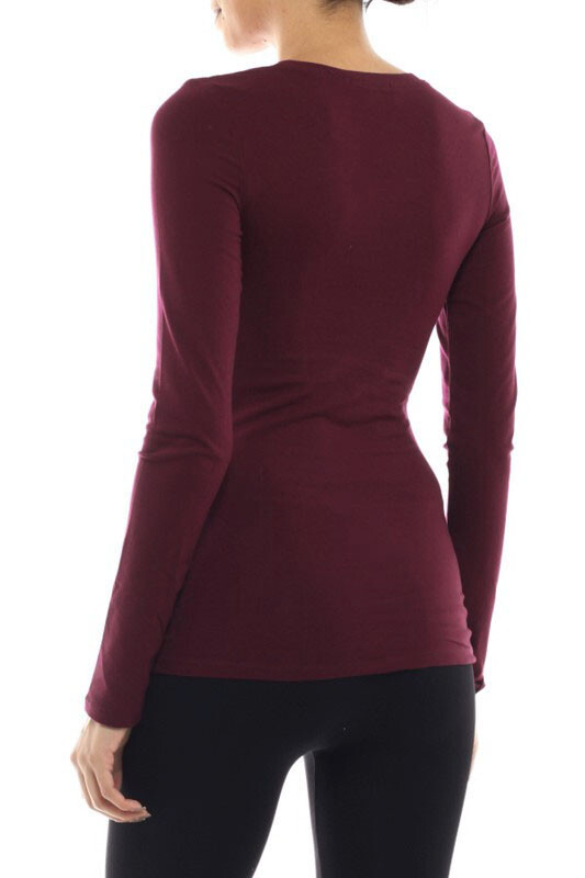 (Bozzolo) Long Sleeve Plain ROUND Neck T-shirts Cotton/Spandex Junior Size S M L gallery