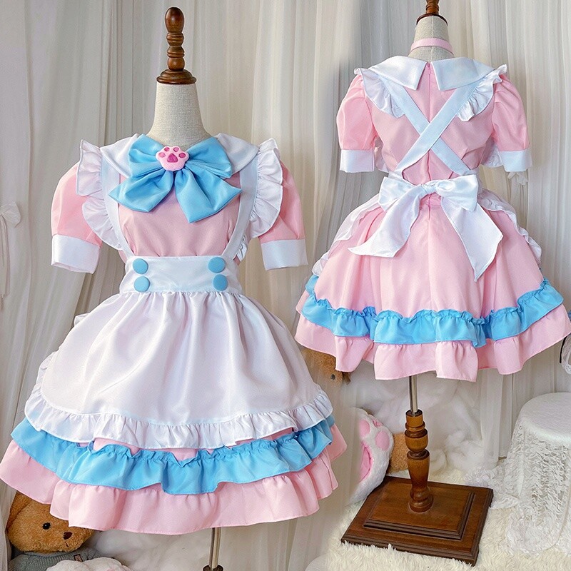 Lady Maid Dress Gothic Ruffle Pleated Puff Sleeve Waitress Cosplay Cute Lolita gallery
