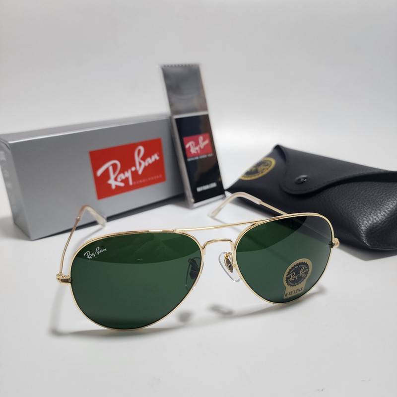 Ray-Ban RB3025 Aviator Sunglasses Gold Frame Green Glass Lens 58mm USA Shipping gallery