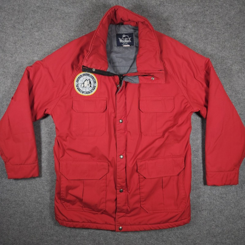 VTG 70s Woolrich Arctic Coat Mens Large Red Thinsulate Expedition Patch Gorpcore