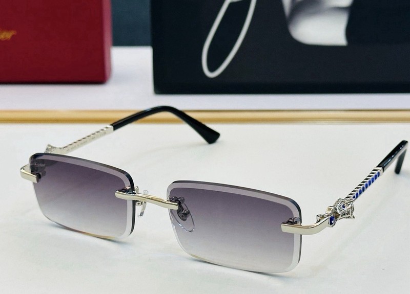 Cartier Rimless Rectangle Sunglasses Silver Metal Frame Gray Gradient Lenses