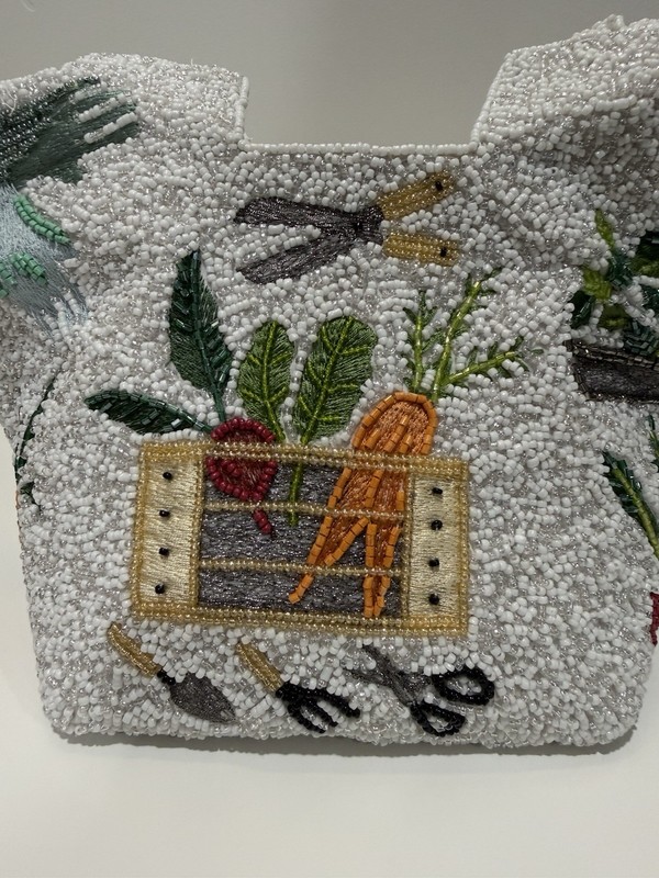 White Beaded Embroidered Garden Top Handle Bag Purse, Made in India, TJ Maxx gallery